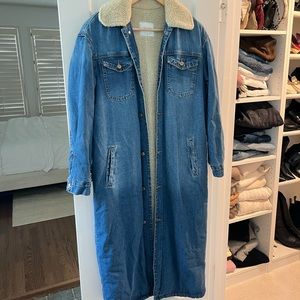 Zara long denim + sherpa coat